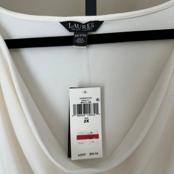 Lauren Ralph Lauren Plus Size Cowl Neck Tops – Off White / Cream 2X & 3X - Picture 3 of 4